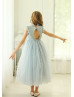 High Collar Baby Blue Ruffle Flower Girl Dress